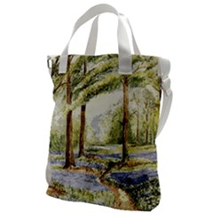 Trees Park Watercolor Lavender Flowers Foliage Canvas Messenger Bag by Bangk1t