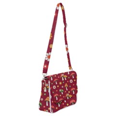 Woodland Mushroom And Daisy Seamless Pattern On Red Backgrounds Shoulder Bag With Back Zipper by Amaryn4rt