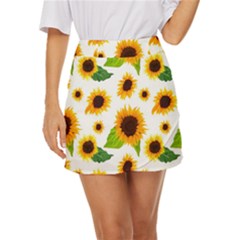 Sunflower Flower Seamless Mini Front Wrap Skirt
