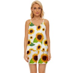 Sunflower Flower Seamless V-neck Satin Pajamas Set