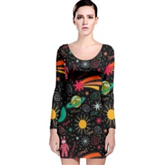 Seamless Pattern Space Long Sleeve Velvet Bodycon Dress by Amaryn4rt