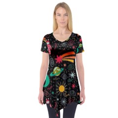 Seamless Pattern Space Short Sleeve Tunic  by Amaryn4rt