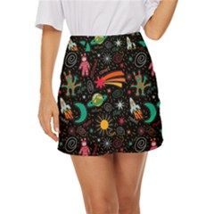Seamless Pattern Space Mini Front Wrap Skirt