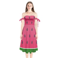 Watermelon Fruit Summer Red Fresh Food Healthy Shoulder Tie Bardot Midi Dress by pakminggu