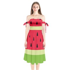 Watermelon Fruit Food Healthy Vitamins Nutrition Shoulder Tie Bardot Midi Dress by pakminggu
