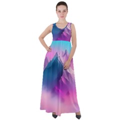 Landscape Mountain Colorful Nature Empire Waist Velour Maxi Dress