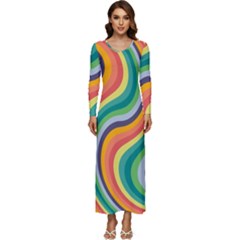 Swirl Twirl Rainbow Retro Long Sleeve Longline Maxi Dress by Ravend
