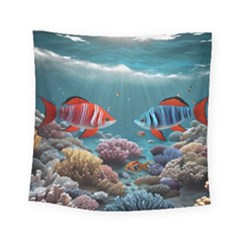 Fish Sea Ocean Square Tapestry (small) by Ravend