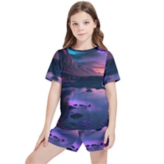 Lake Mountain Night Sea Flower Nature Kids  Tee And Sports Shorts Set by Ravend