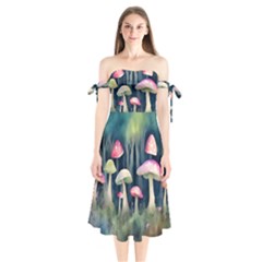 Mushroom Fungus Shoulder Tie Bardot Midi Dress