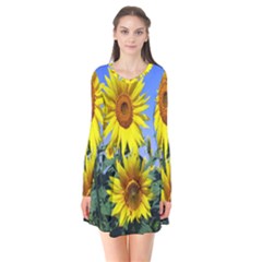 Sunflower Gift Long Sleeve V-neck Flare Dress by artworkshop