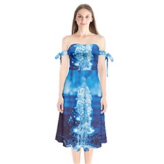 Water Blue Wallpaper Shoulder Tie Bardot Midi Dress