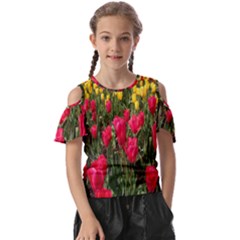 Yellow Pink Red Flowers Kids  Butterfly Cutout Tee by artworkshop