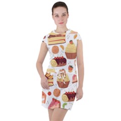 Dessert And Cake For Food Pattern Drawstring Hooded Dress