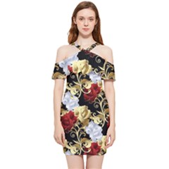 Roses Seamless Pattern Shoulder Frill Bodycon Summer Dress by Grandong