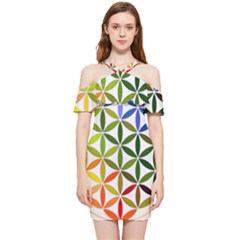 Mandala Rainbow Colorful Shoulder Frill Bodycon Summer Dress by Grandong