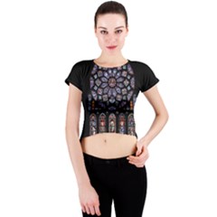 Chartres Cathedral Notre Dame De Paris Stained Glass Crew Neck Crop Top by Grandong