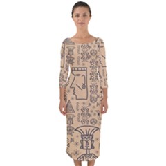 Aztec Tribal African Egyptian Style Seamless Pattern Vector Antique Ethnic Quarter Sleeve Midi Bodycon Dress by Grandong