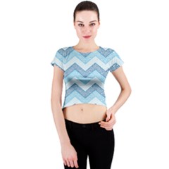 Seamless Pattern Of Cute Summer Blue Line Zigzag Crew Neck Crop Top by Grandong