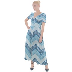 Seamless Pattern Of Cute Summer Blue Line Zigzag Button Up Short Sleeve Maxi Dress by Grandong