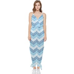 Seamless Pattern Of Cute Summer Blue Line Zigzag Sleeveless Tie Ankle Chiffon Jumpsuit by Grandong