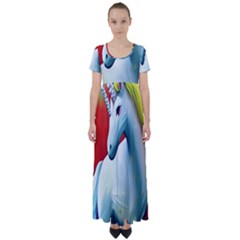 Unicorn Design High Waist Short Sleeve Maxi Dress