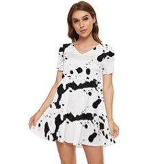 Monochrome Mirage  Tiered Short Sleeve Babydoll Dress by dflcprintsclothing