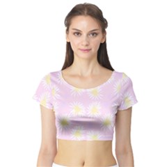 Mazipoodles Bold Daisies Pink Short Sleeve Crop Top by Mazipoodles