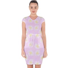 Mazipoodles Bold Daisies Pink Capsleeve Drawstring Dress  by Mazipoodles