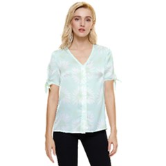 Mazipoodles Bold Daisies Spearmint Bow Sleeve Button Up Top by Mazipoodles