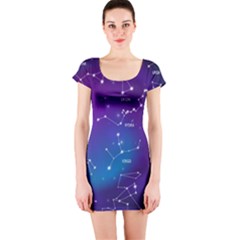 Realistic Night Sky With Constellations Short Sleeve Bodycon Dress by Cowasu