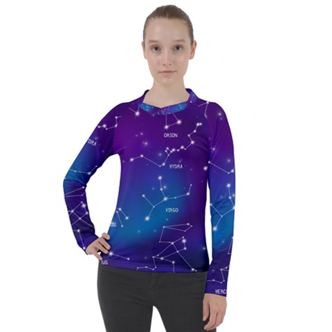 Realistic Night Sky With Constellations Women s Pique Long Sleeve Tee by Cowasu