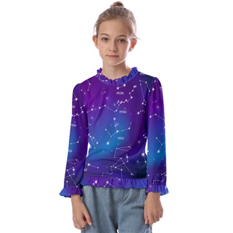Realistic Night Sky With Constellations Kids  Frill Detail Tee by Cowasu