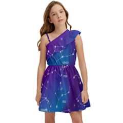 Realistic Night Sky With Constellations Kids  One Shoulder Party Dress by Cowasu