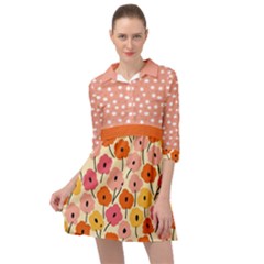 Floral Pattern Shawl Mini Skater Shirt Dress