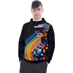 Digital Odyssey Men s Pullover Hoodie: Vr Rainbow Dot Girl by crumpeffect