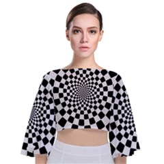 Geomtric Pattern Illusion Shapes Tie Back Butterfly Sleeve Chiffon Top by Grandong