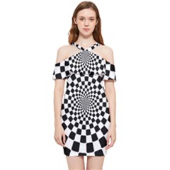 Geomtric Pattern Illusion Shapes Shoulder Frill Bodycon Summer Dress by Grandong