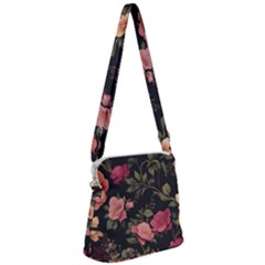 Flower Pattern Zipper Messenger Bag by Grandong