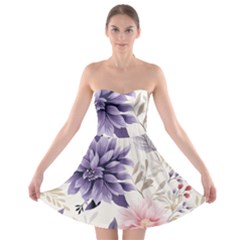 Flowers Pattern Floral Strapless Bra Top Dress by Grandong