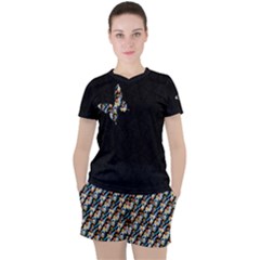 Japanese Butterfly Journey Women s Mesh Tee And Shorts Set