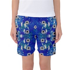 Oilpainting Blue Flowers In The Peaceful Night Women s Basketball Shorts by pepitasart