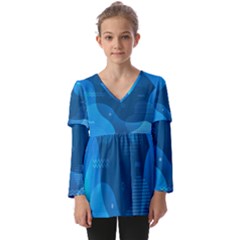 Abstract-classic-blue-background Kids  V Neck Casual Top by pakminggu