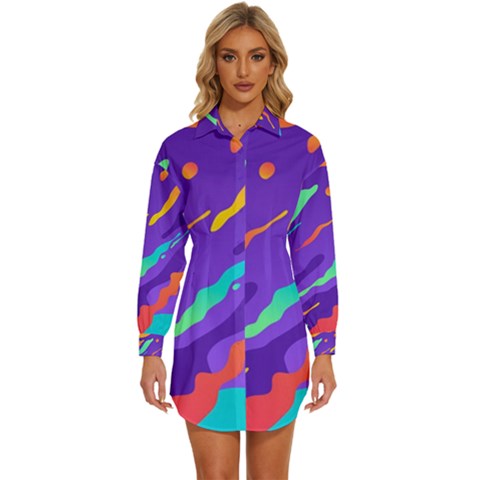Multicolored-abstract-background Womens Long Sleeve Shirt Dress by pakminggu