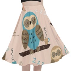 Seamless-pattern-owls-dream-cute-style-pajama-fabric A-line Full Circle Midi Skirt With Pocket
