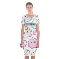 Cute-doodle-cartoon-seamless-pattern Classic Short Sleeve Midi Dress by pakminggu