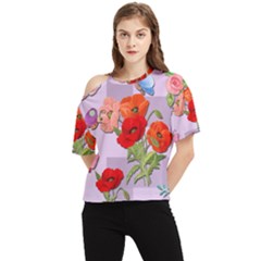 Seamless Pattern With Roses And Butterflies One Shoulder Cut Out T-shirt by shoopshirt
