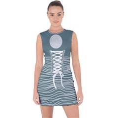 Sea Waves Moon Water Boho Lace Up Front Bodycon Dress by uniart180623