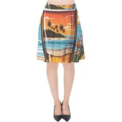 Beach Summer Drink Velvet High Waist Skirt by uniart180623