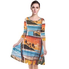 Beach Summer Drink Quarter Sleeve Waist Band Dress by uniart180623